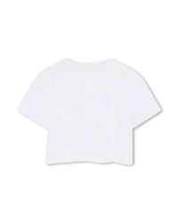 T-shirt à manches courtes à logo pailleté en coton - Blanc