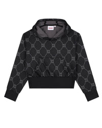 Patterned hooded sweatshirt in fleece - Black