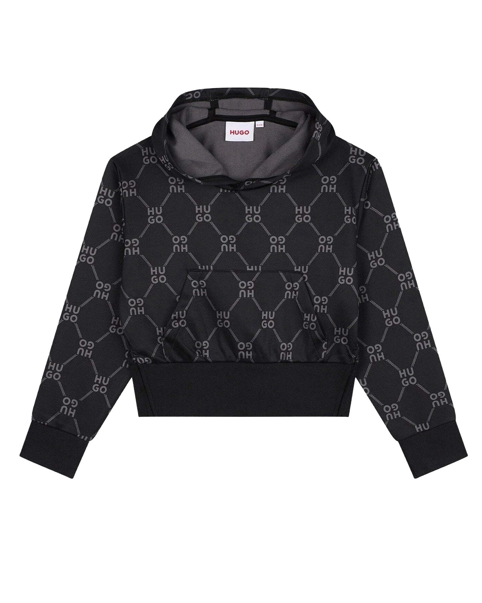 Patterned hooded sweatshirt in fleece - Black