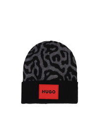 Jacquard beanie with animal print – Black