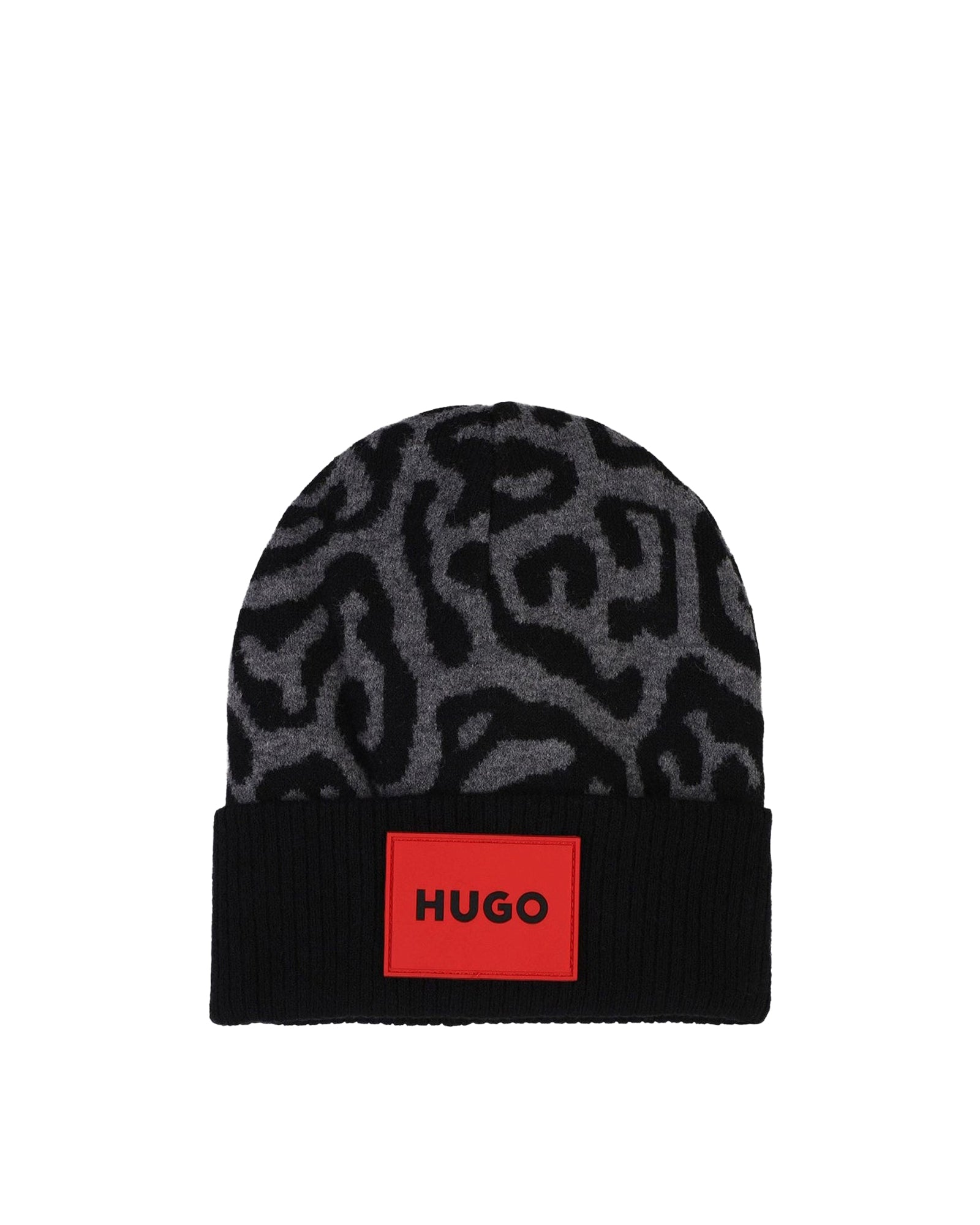 Jacquard beanie with animal print – Black