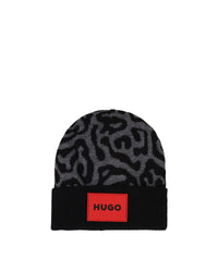 Bonnet jacquard à motif animalier - Black