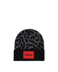 Bonnet jacquard à motif animalier - Black