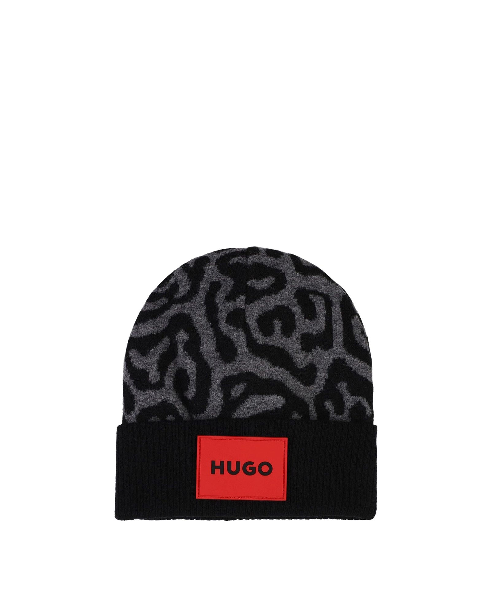 Bonnet jacquard à motif animalier - Black