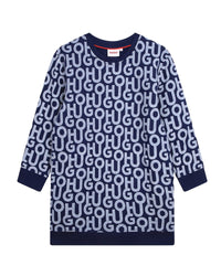 Robe col rond imrpimé monogramme en coton - Médiéval Blue