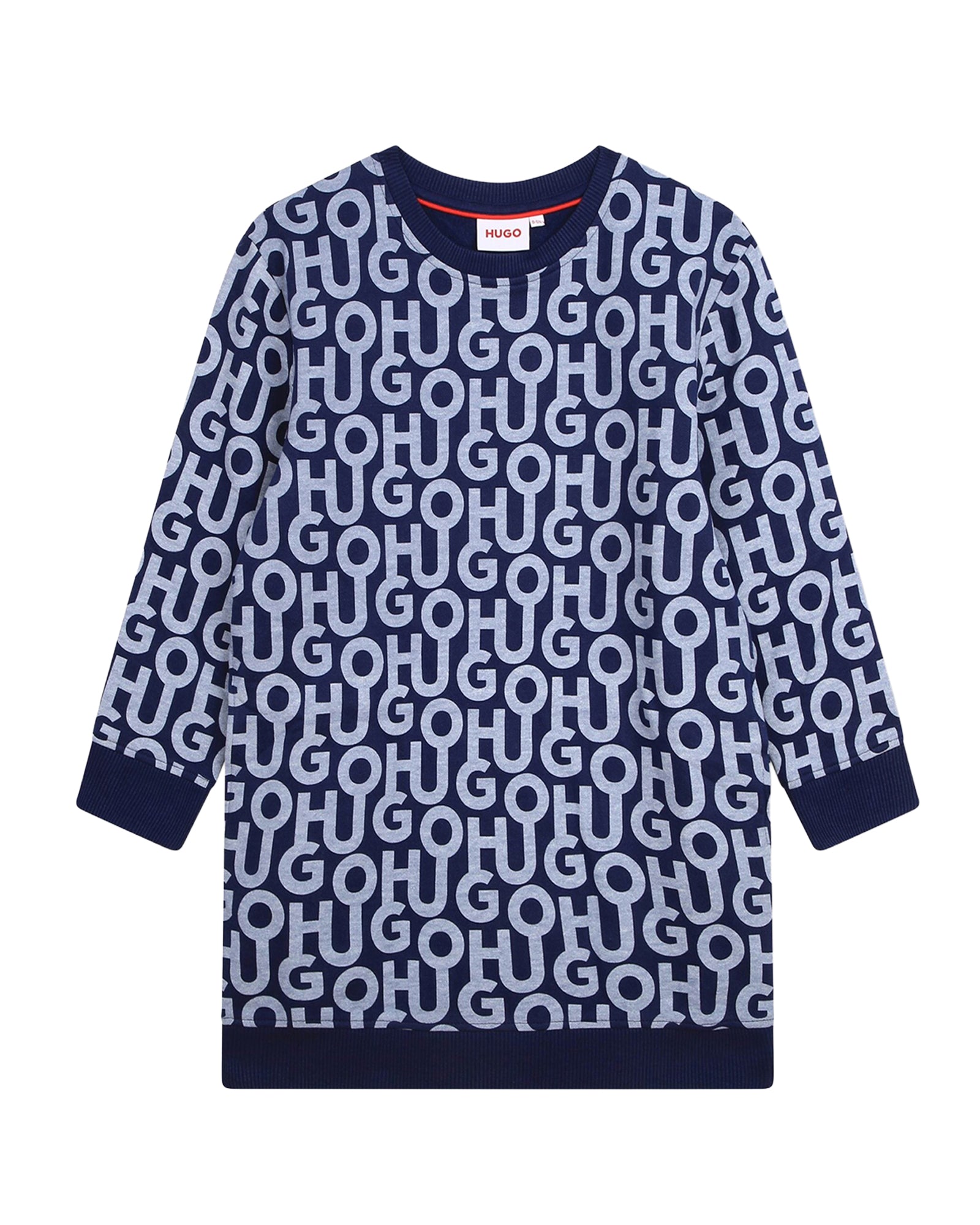 Robe col rond imrpimé monogramme en coton - Médiéval Blue
