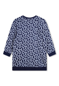 Robe col rond imrpimé monogramme en coton - Médiéval Blue