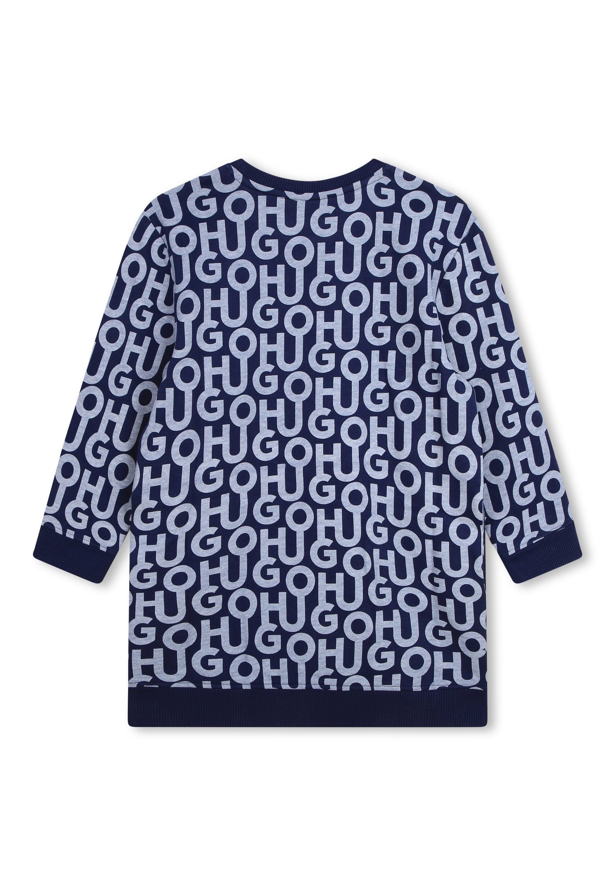 Robe col rond imrpimé monogramme en coton - Médiéval Blue