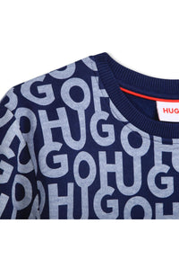 Robe col rond imrpimé monogramme en coton - Médiéval Blue