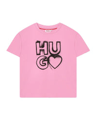 Short-sleeved T-shirt with fancy cotton logo - Deep Pink