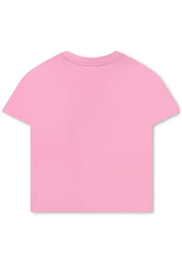 Short-sleeved T-shirt with fancy cotton logo - Deep Pink