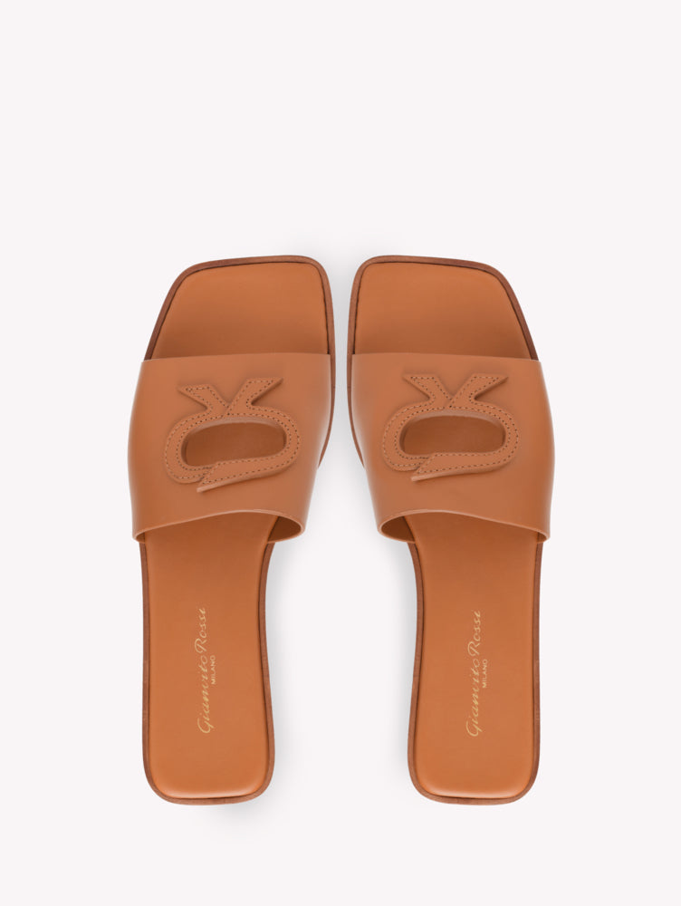Mules Ribbon Slide en cuir lisse - Brun