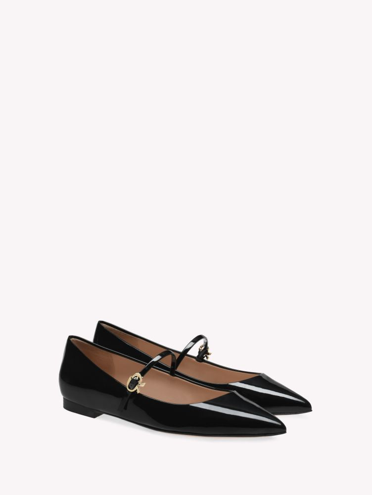 Ballerines Ribbon Jane en cuir lisse - Noir