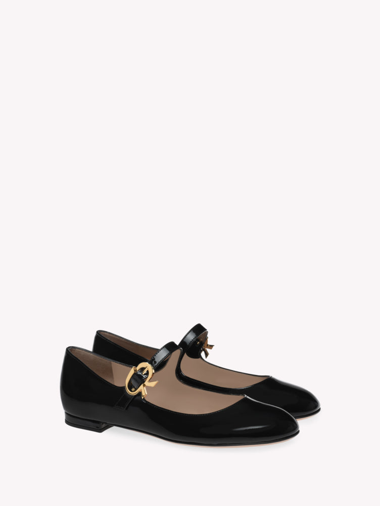 Ballerines Mary Ribbon en cuir verni - Noir