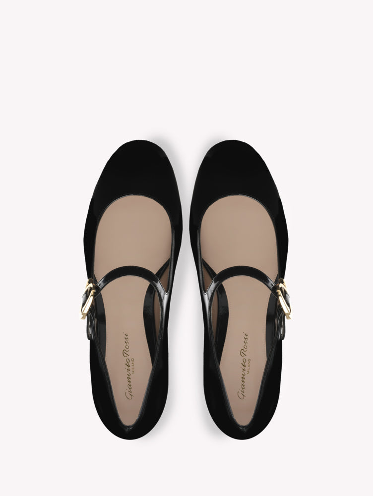 Ballerines Mary Ribbon en cuir verni - Noir