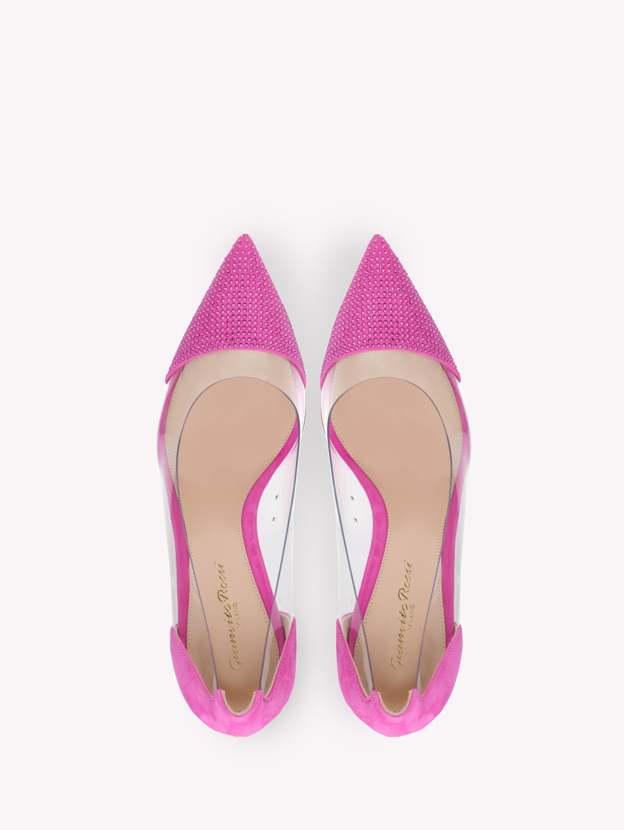 Escarpins Plexi Glitz 85 en daim - Rose