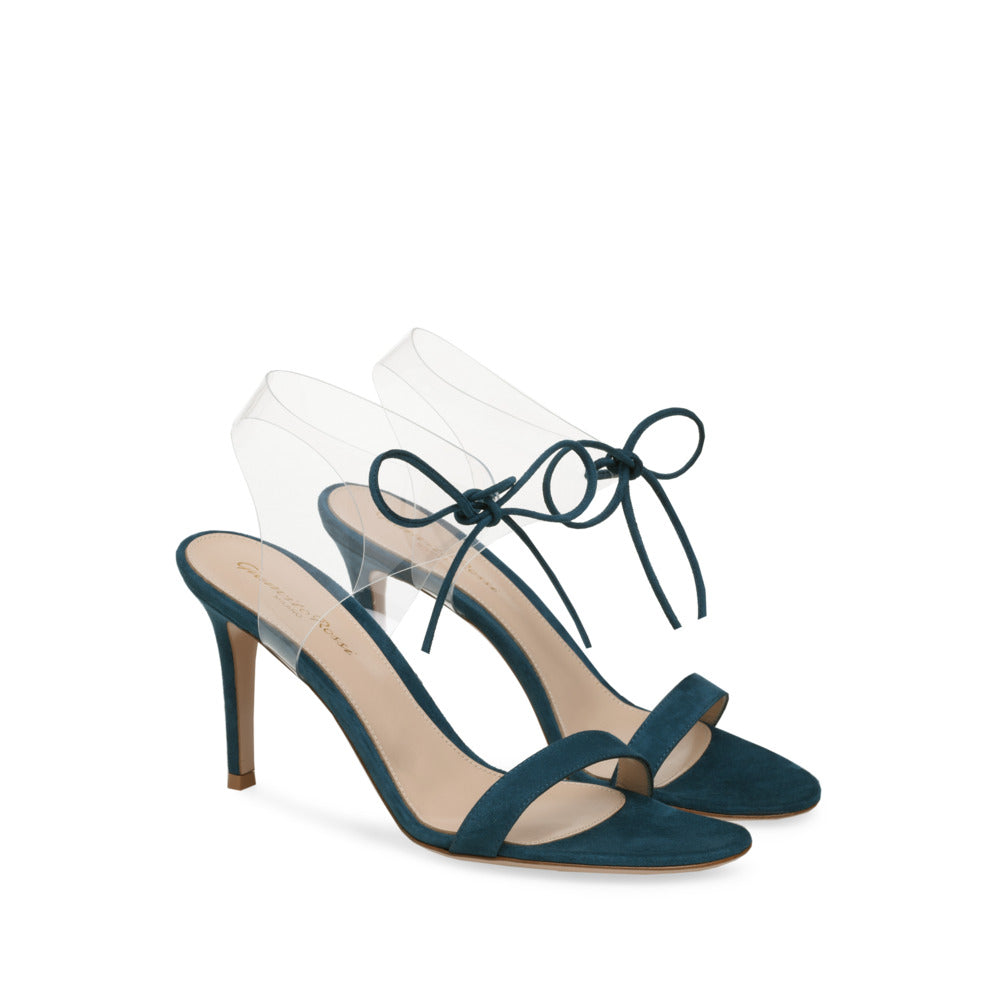 Sandales Estelle 85 en daim - Bleu canard