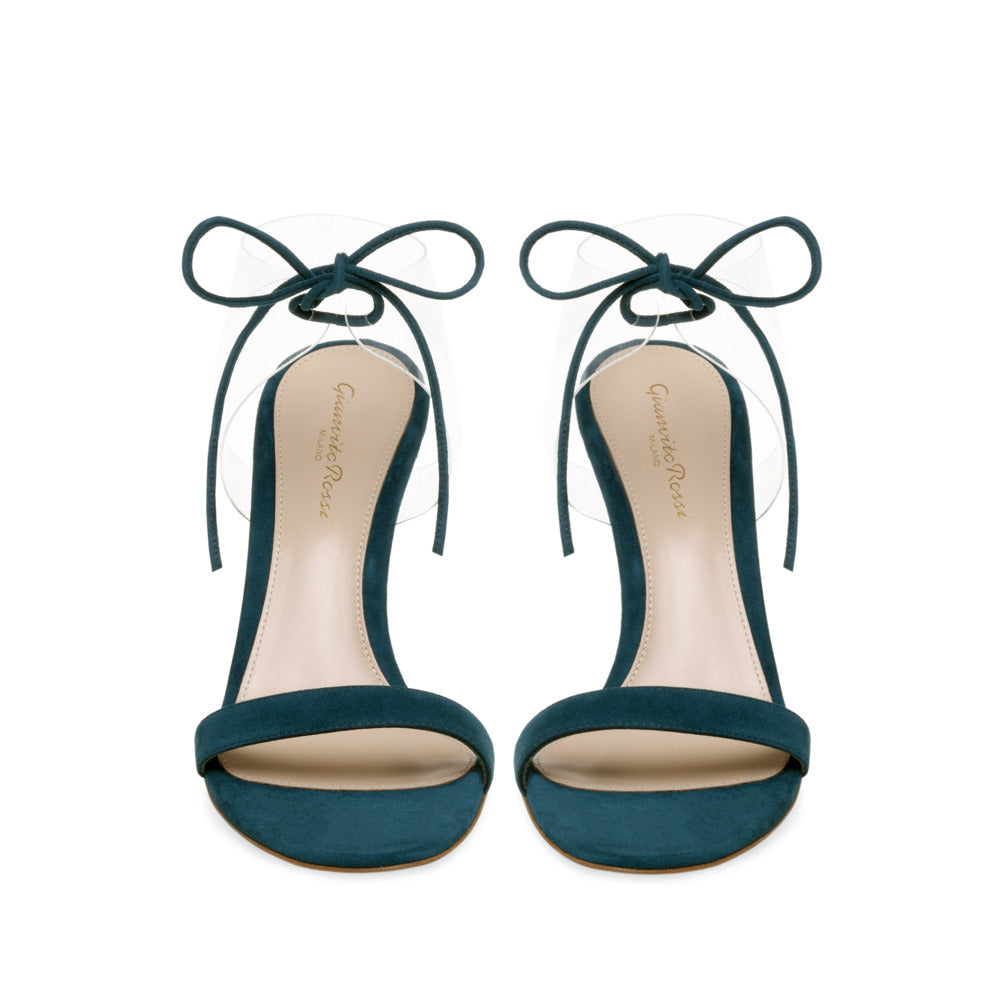 Sandales Estelle 85 en daim - Bleu canard