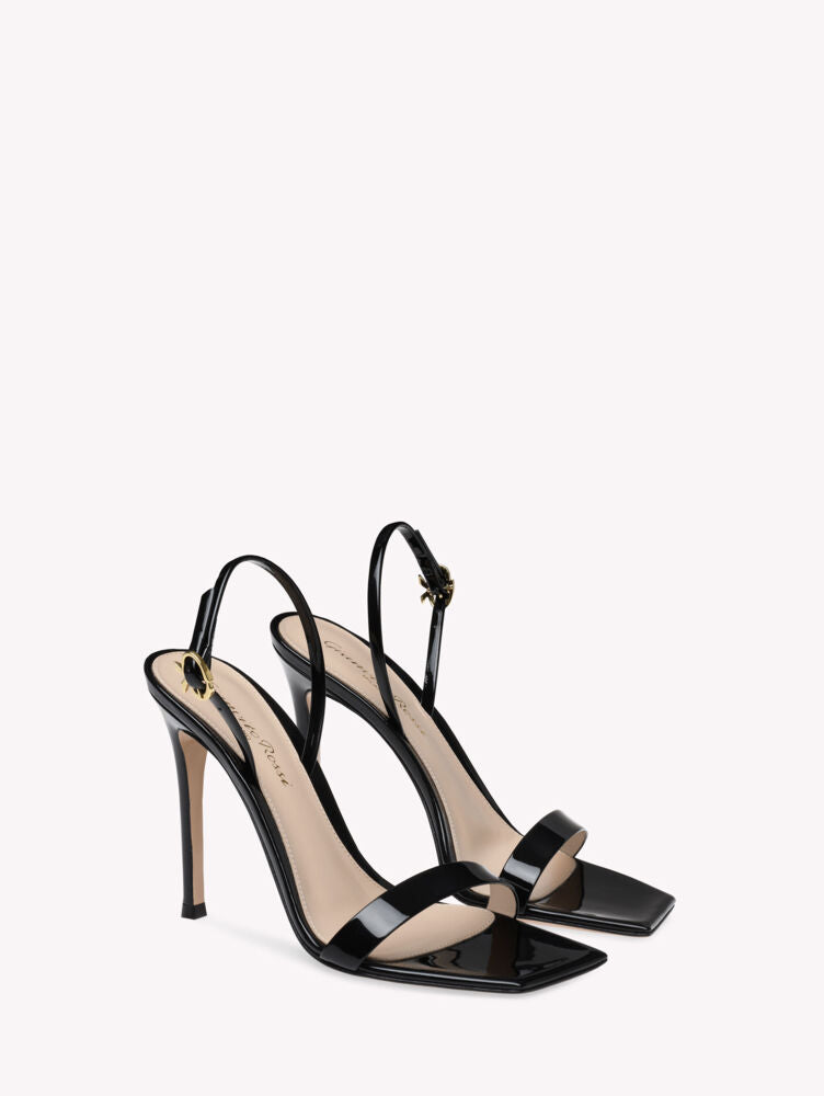 Sandales Ribbon Stiletto 105 en cuir verni - Noir