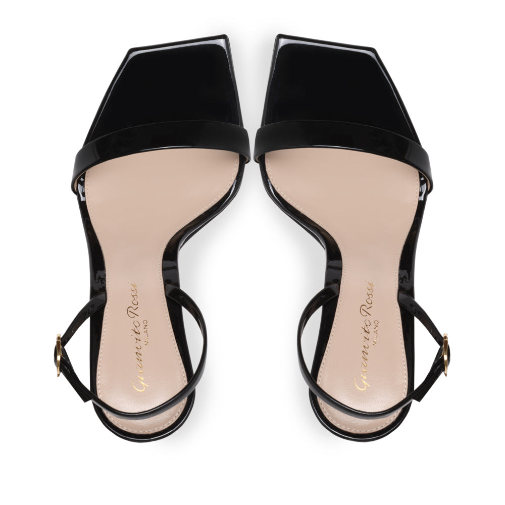 Sandales Ribbon Stiletto 105 en cuir verni - Noir