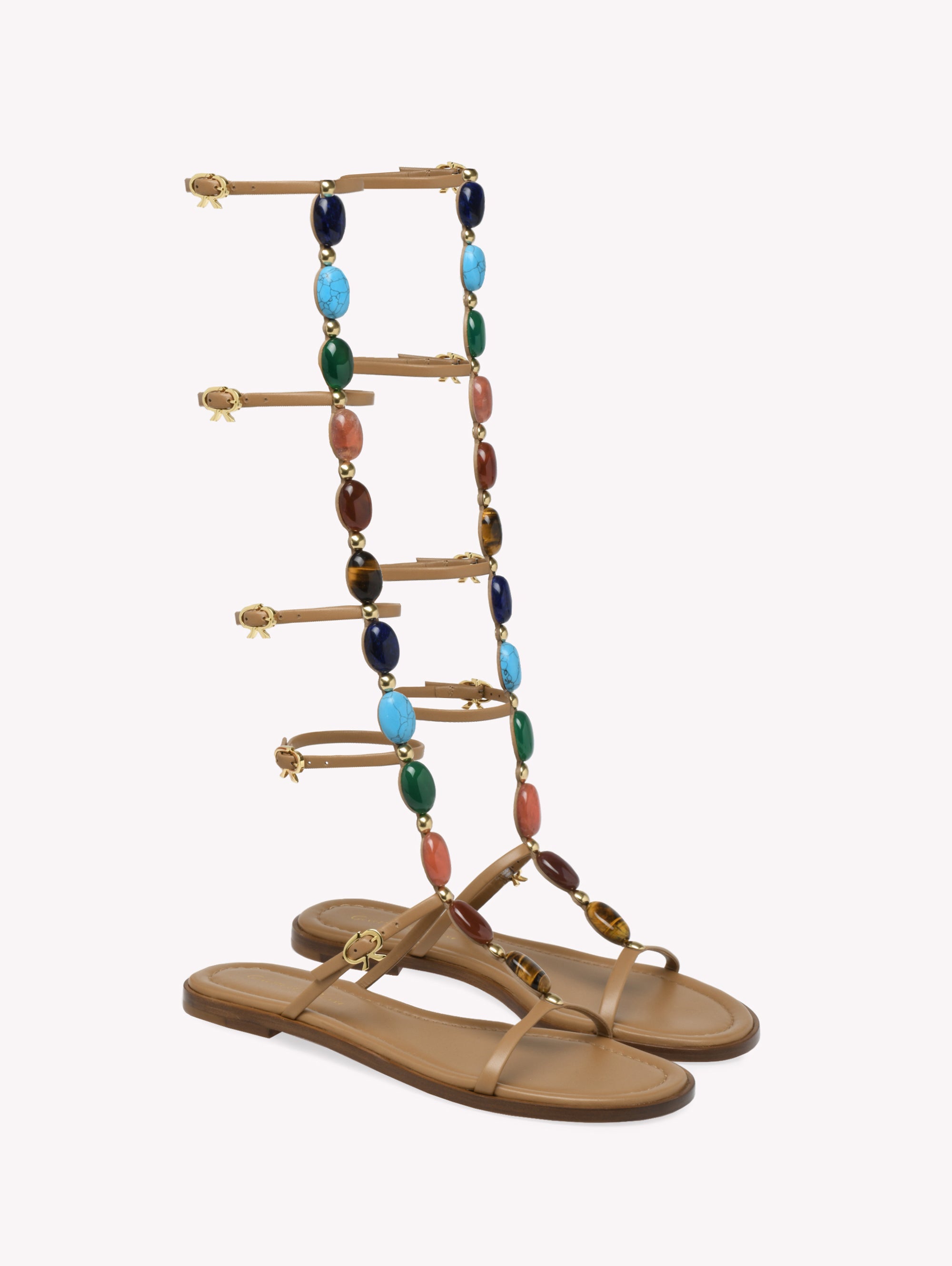 Sandales Shanti Gladiator en cuir lisse - Marron