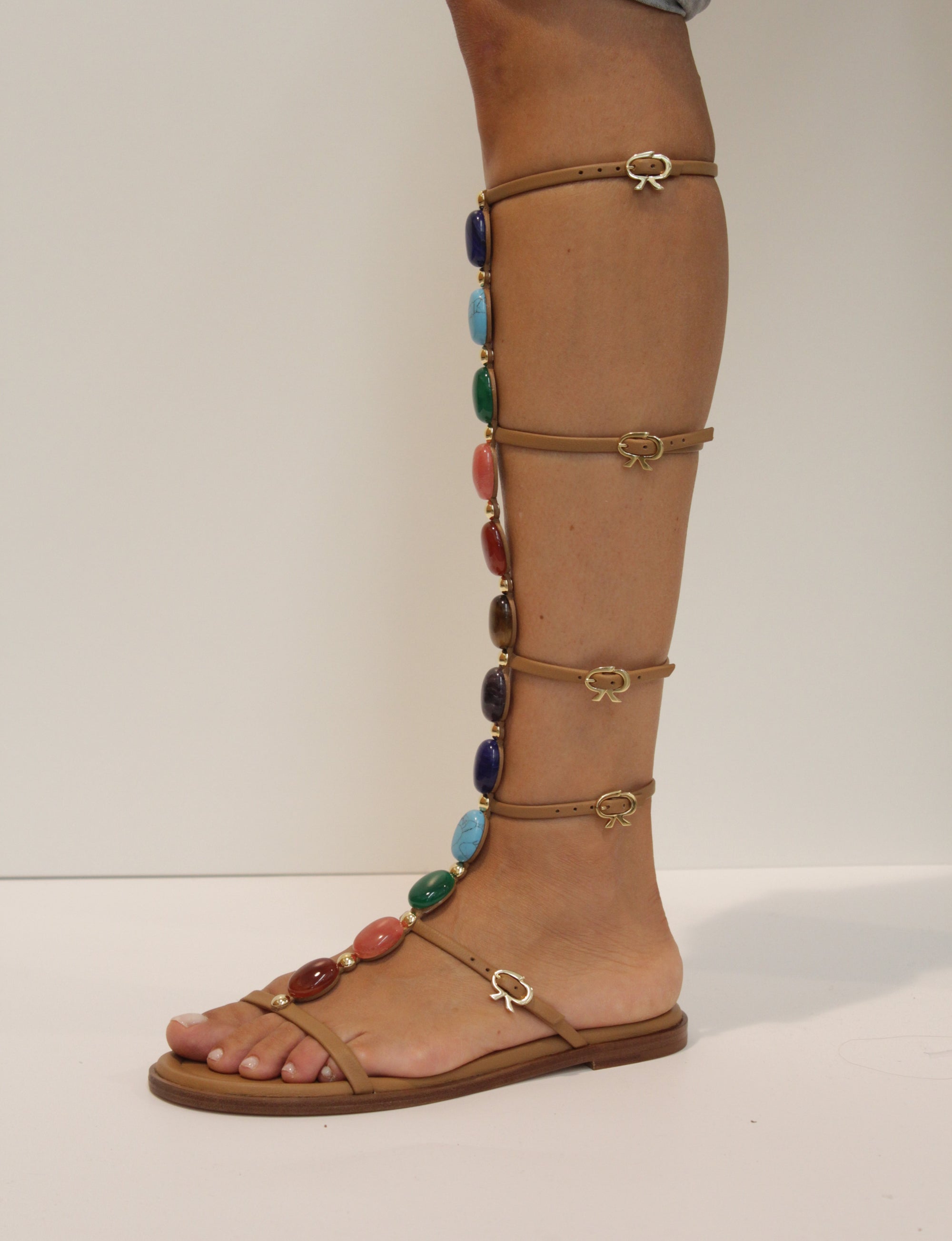 Sandales Shanti Gladiator en cuir lisse - Marron