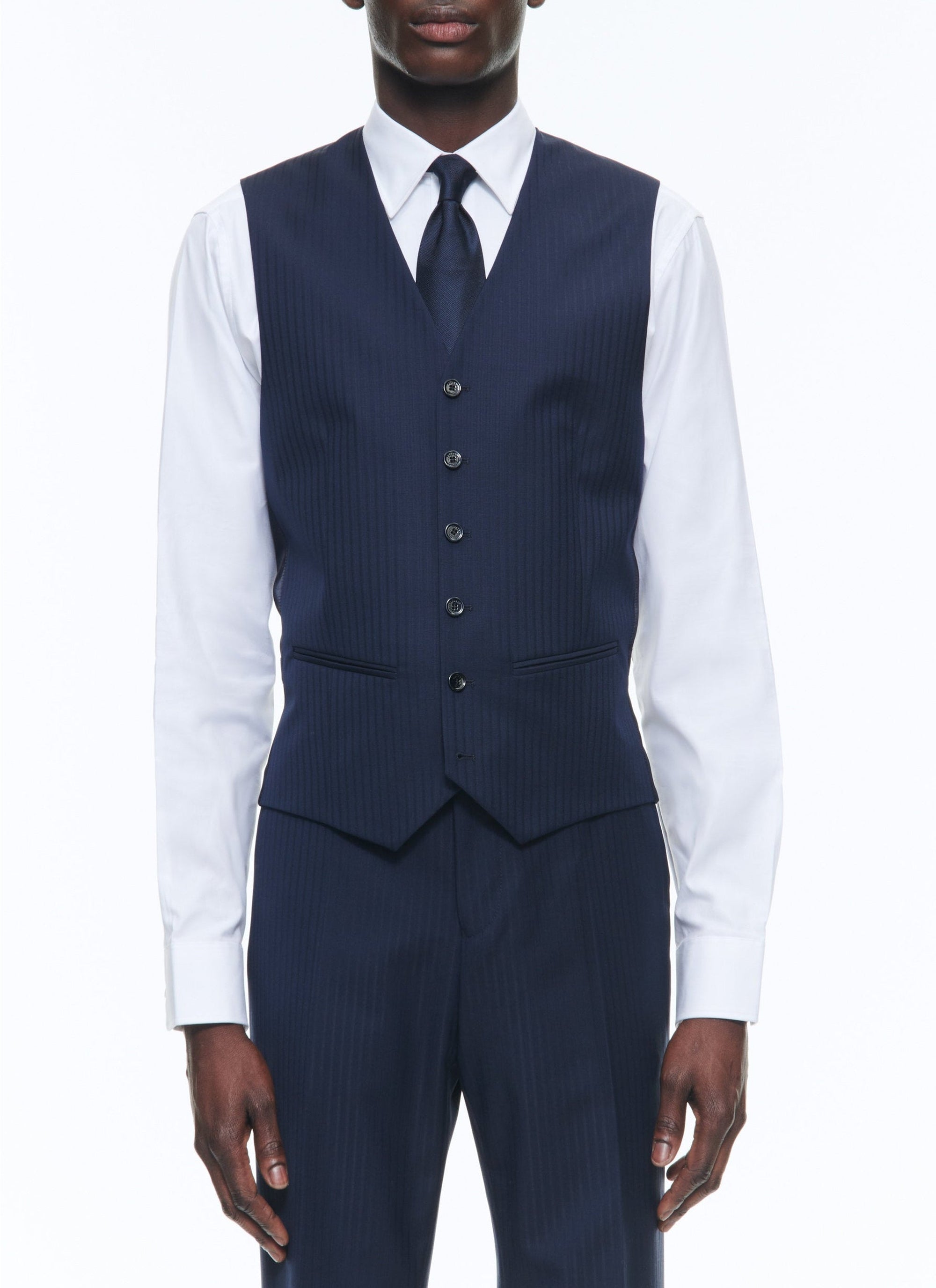 Gilet de costume ajusté à rayures en laine - Marine