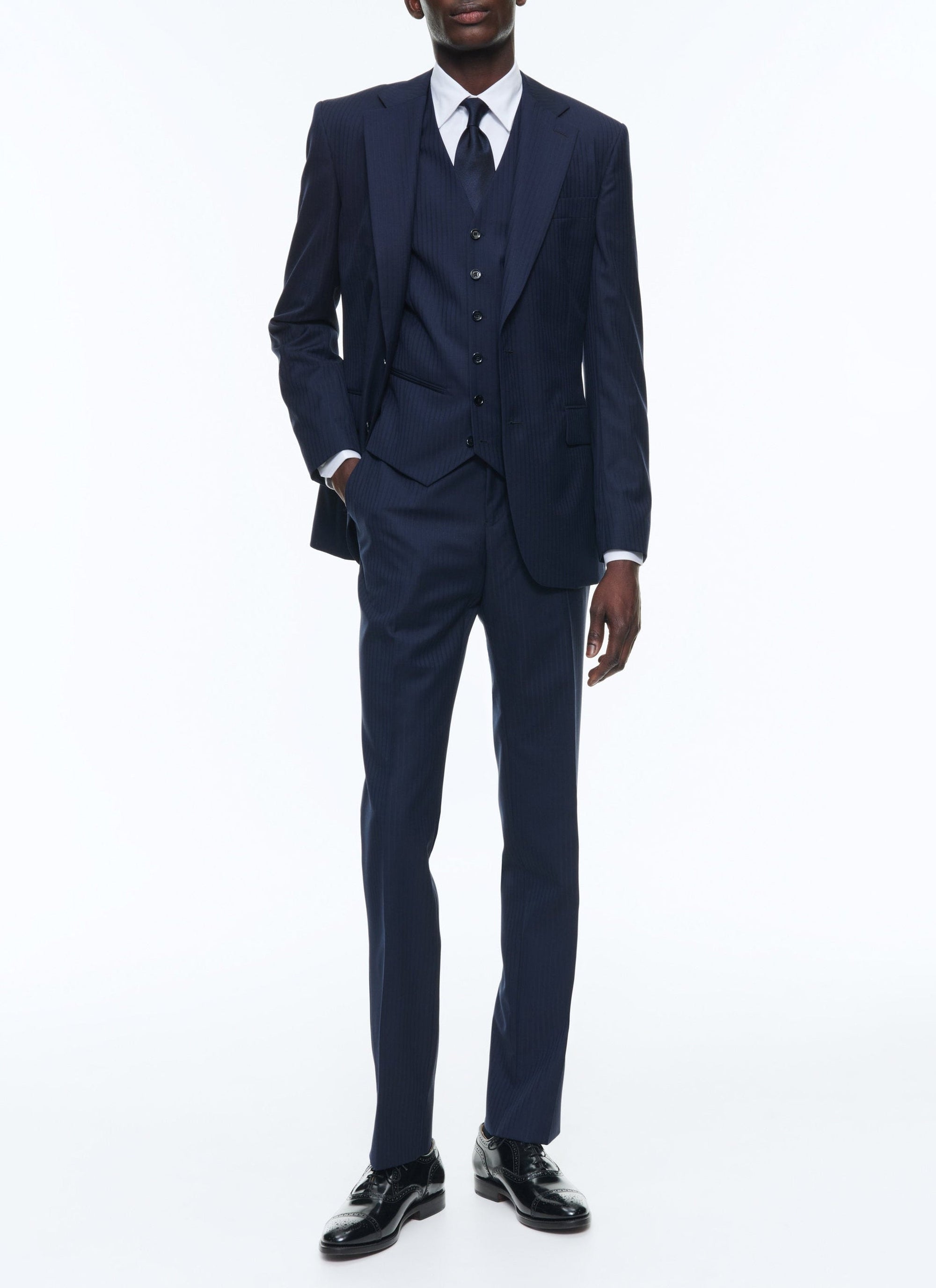 Gilet de costume ajusté à rayures en laine - Marine