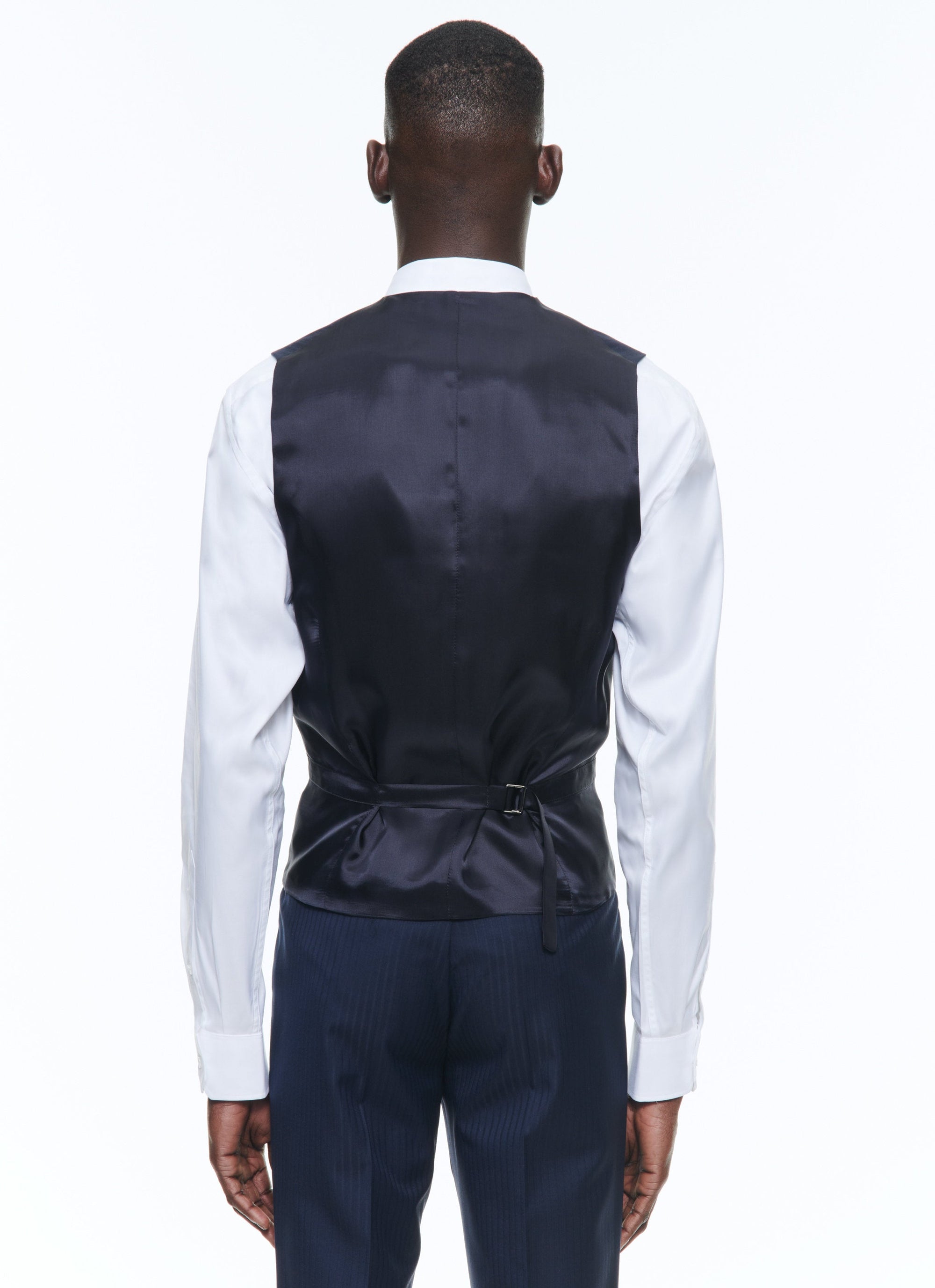 Gilet de costume ajusté à rayures en laine - Marine