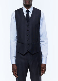 Gilet de costume à rayures en laine - Bleu Marine