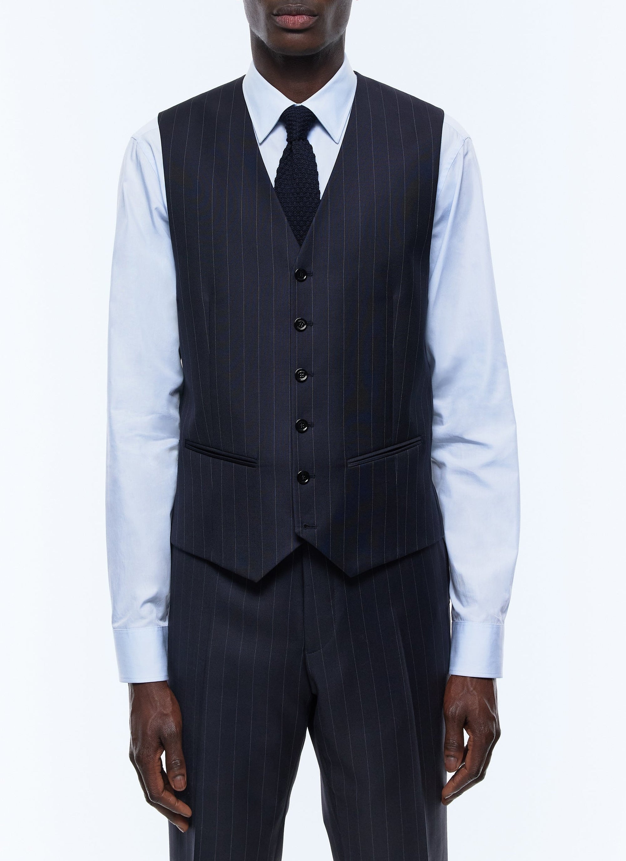 Gilet de costume à rayures en laine - Bleu Marine