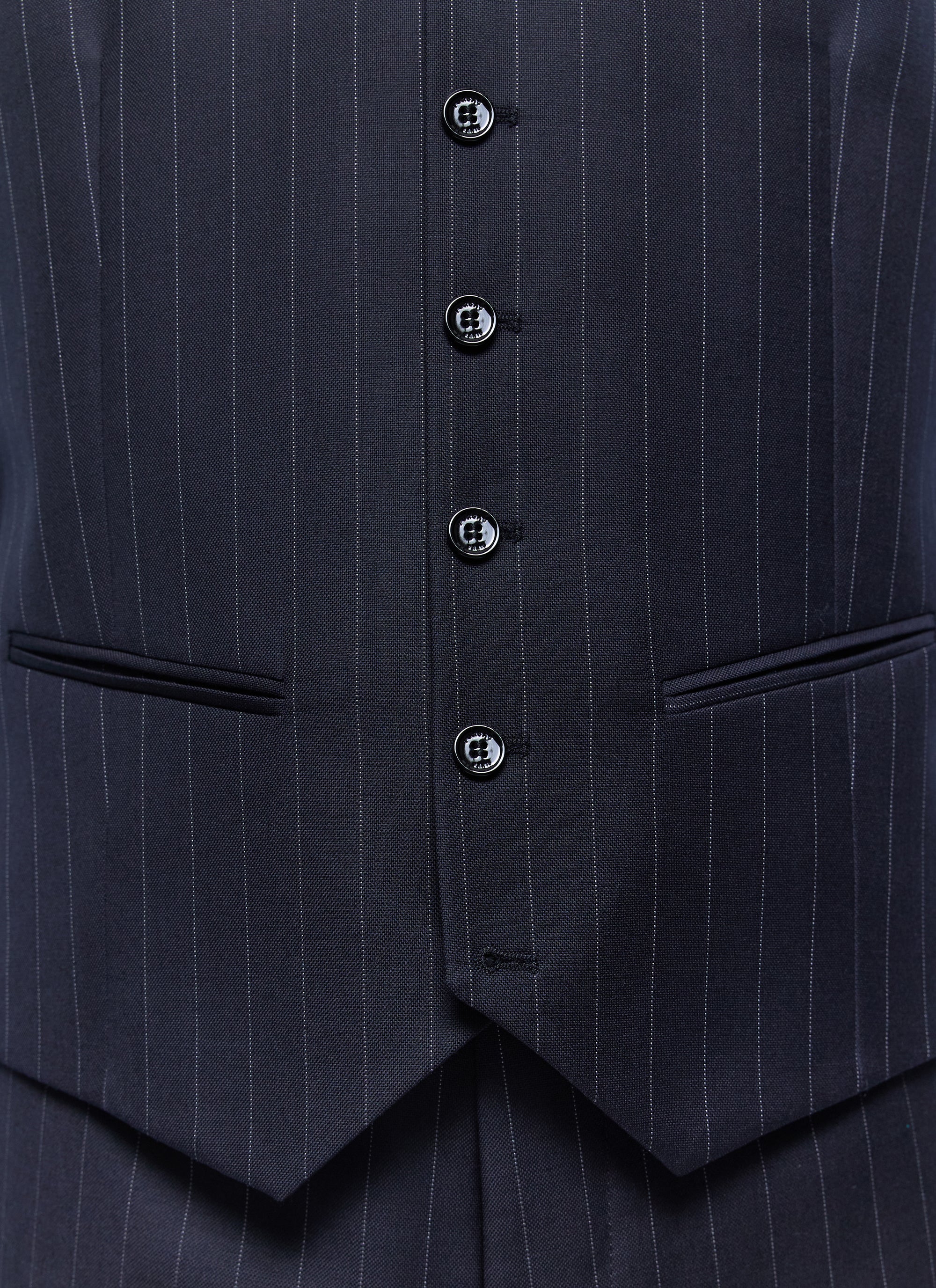 Gilet de costume à rayures en laine - Bleu Marine