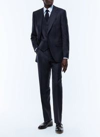 Gilet de costume à rayures en laine - Bleu Marine