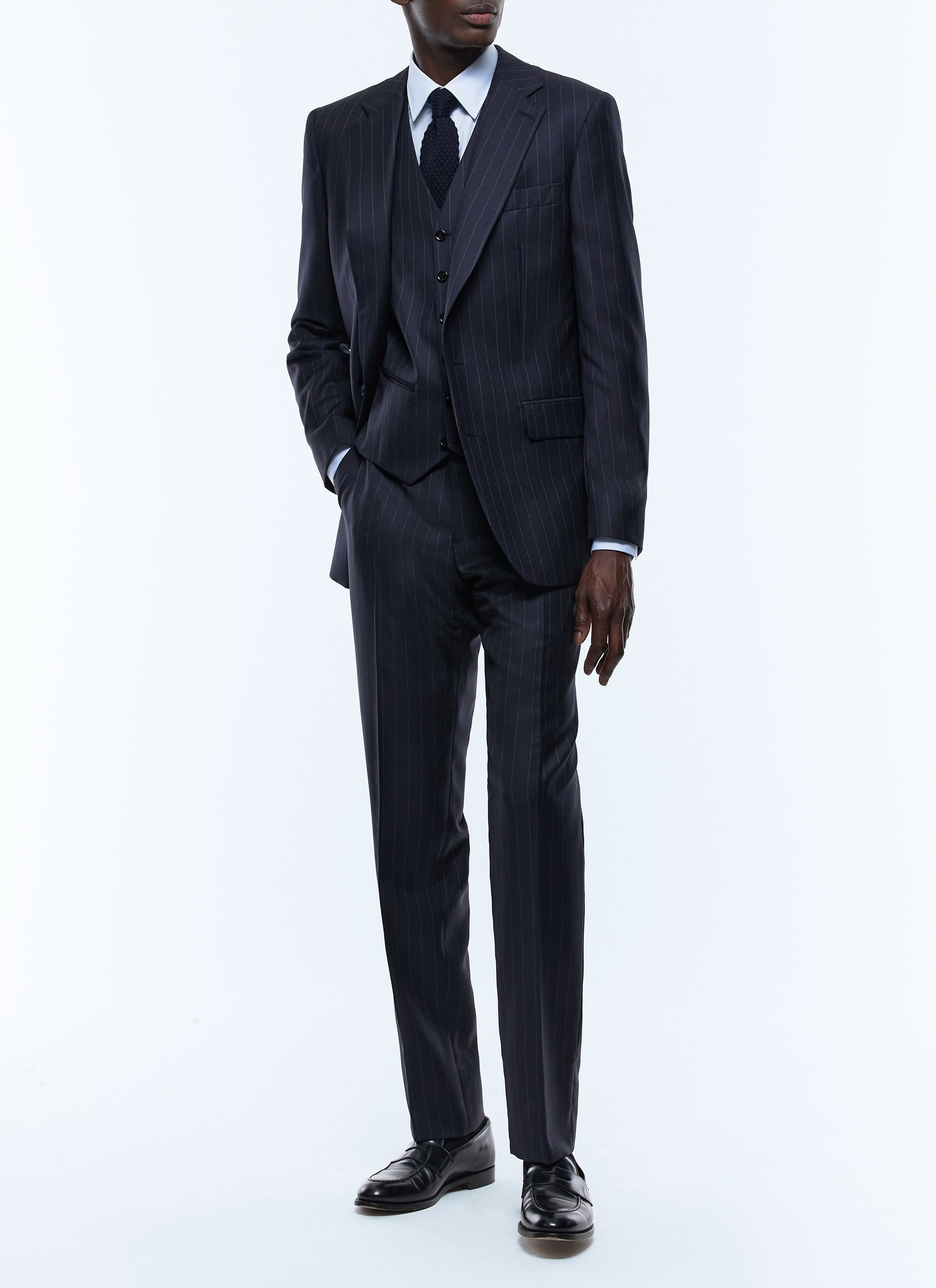 Gilet de costume à rayures en laine - Bleu Marine