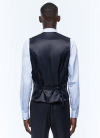 Gilet de costume à rayures en laine - Bleu Marine