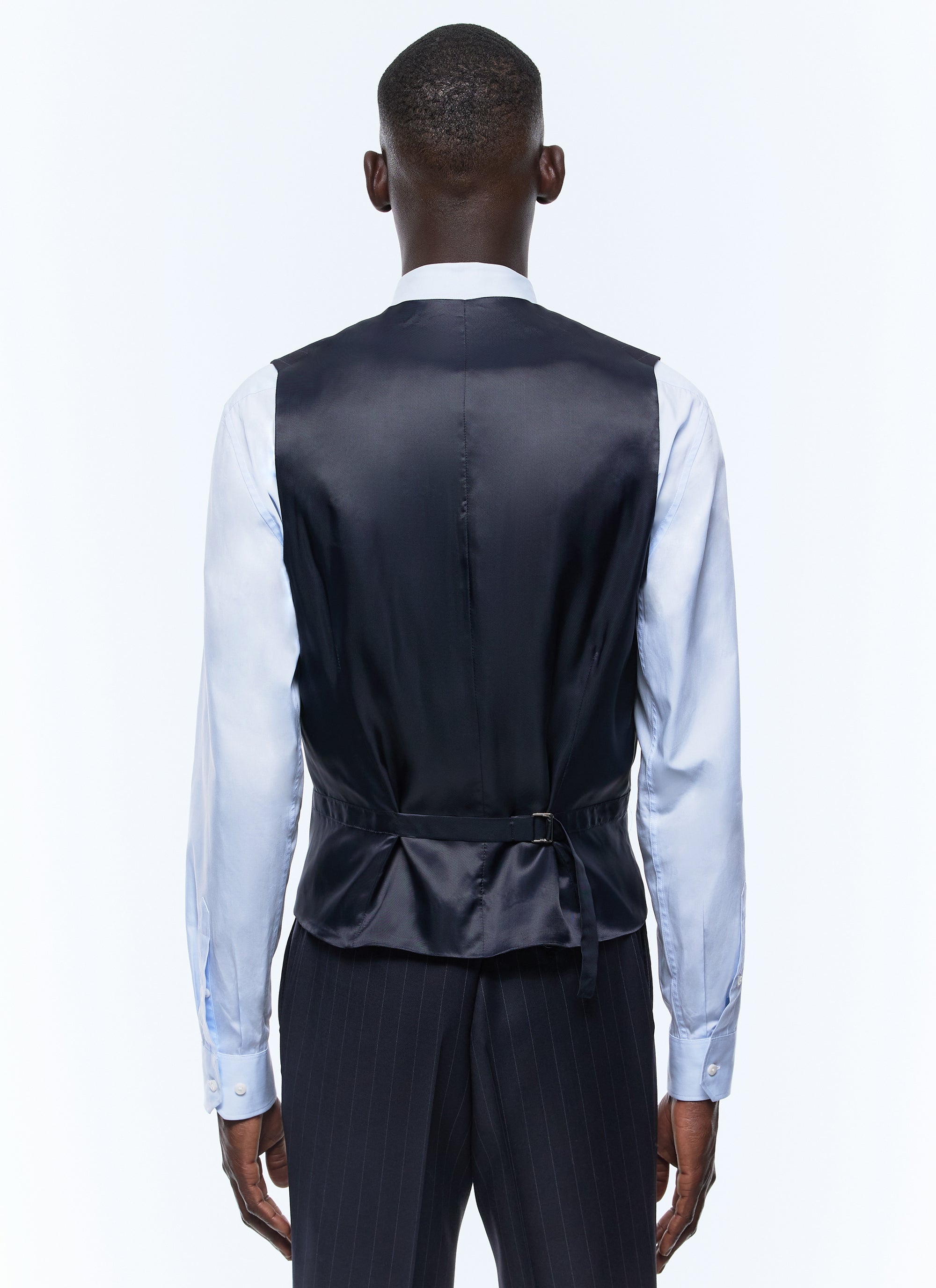 Gilet de costume à rayures en laine - Bleu Marine