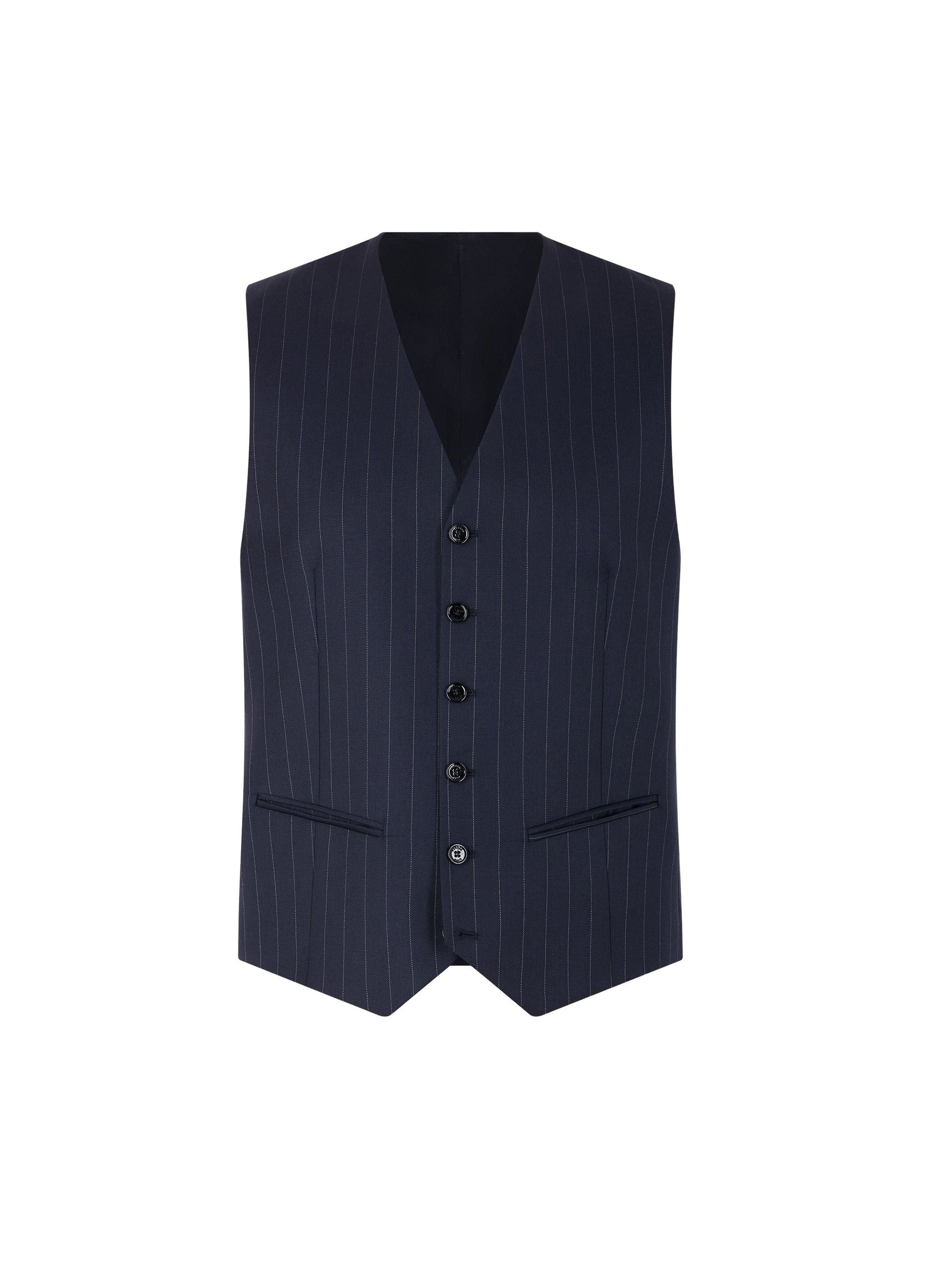 Gilet de costume à rayures en laine - Bleu Marine