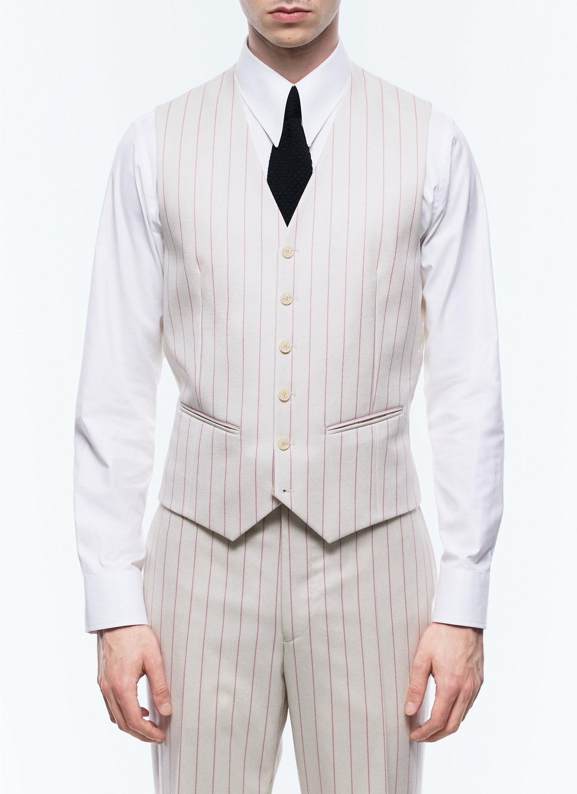Striped wool suit waistcoat - Ecru