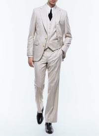 Striped wool suit waistcoat - Ecru