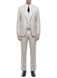 Striped wool suit waistcoat - Ecru