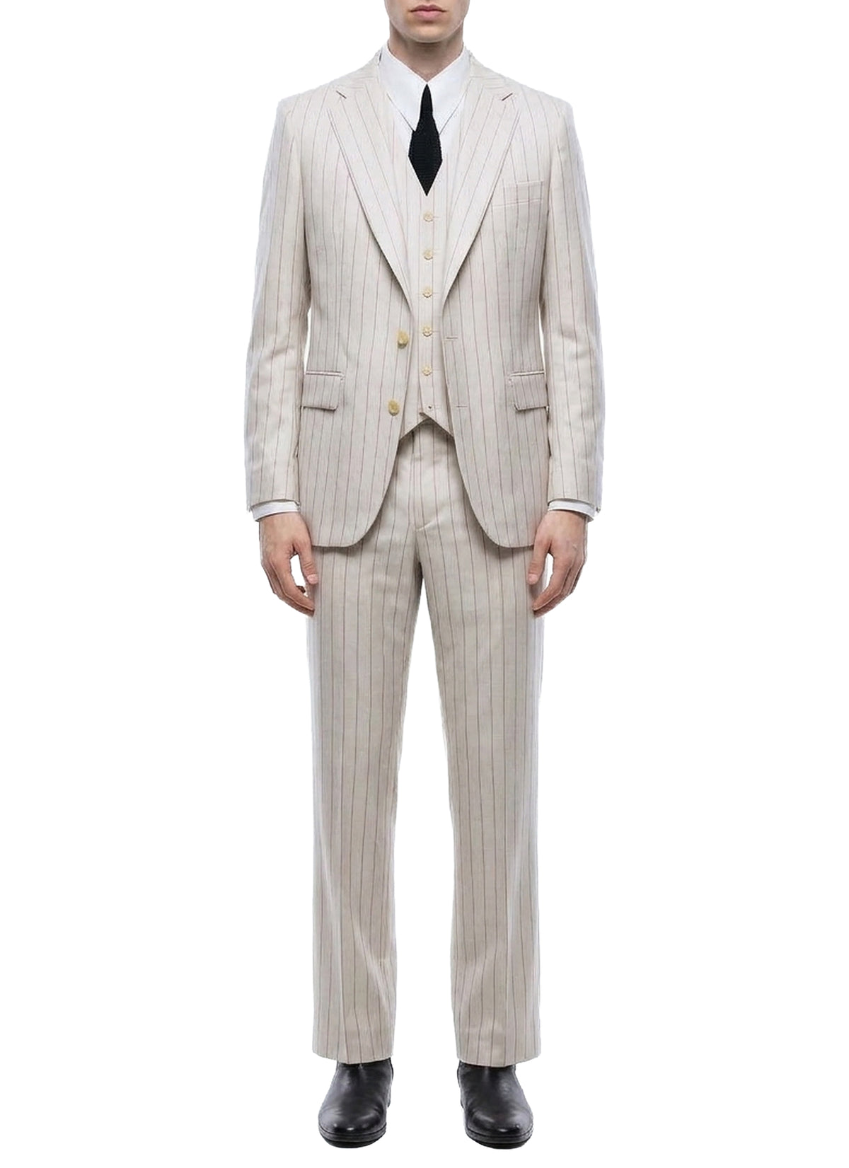 Striped wool suit waistcoat - Ecru