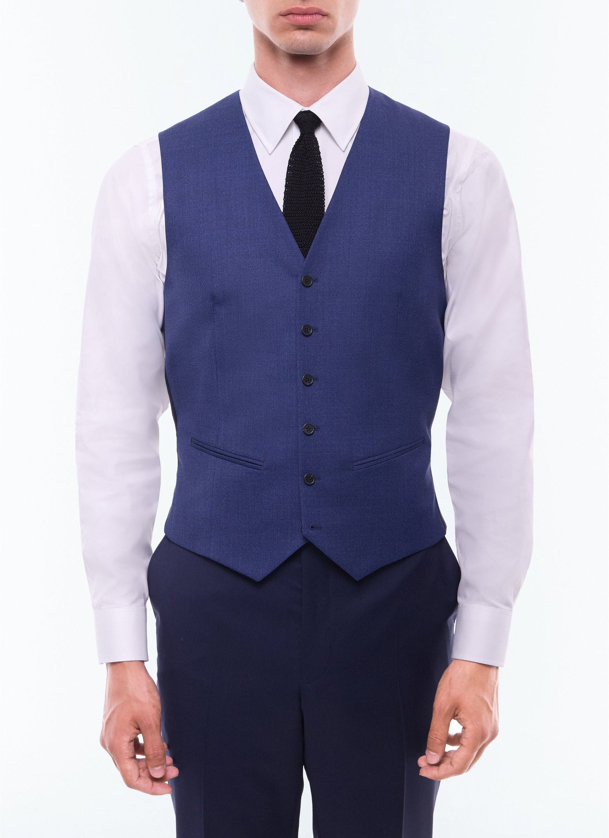 Fitted buttoned wool suit waistcoat - Prussian Blue