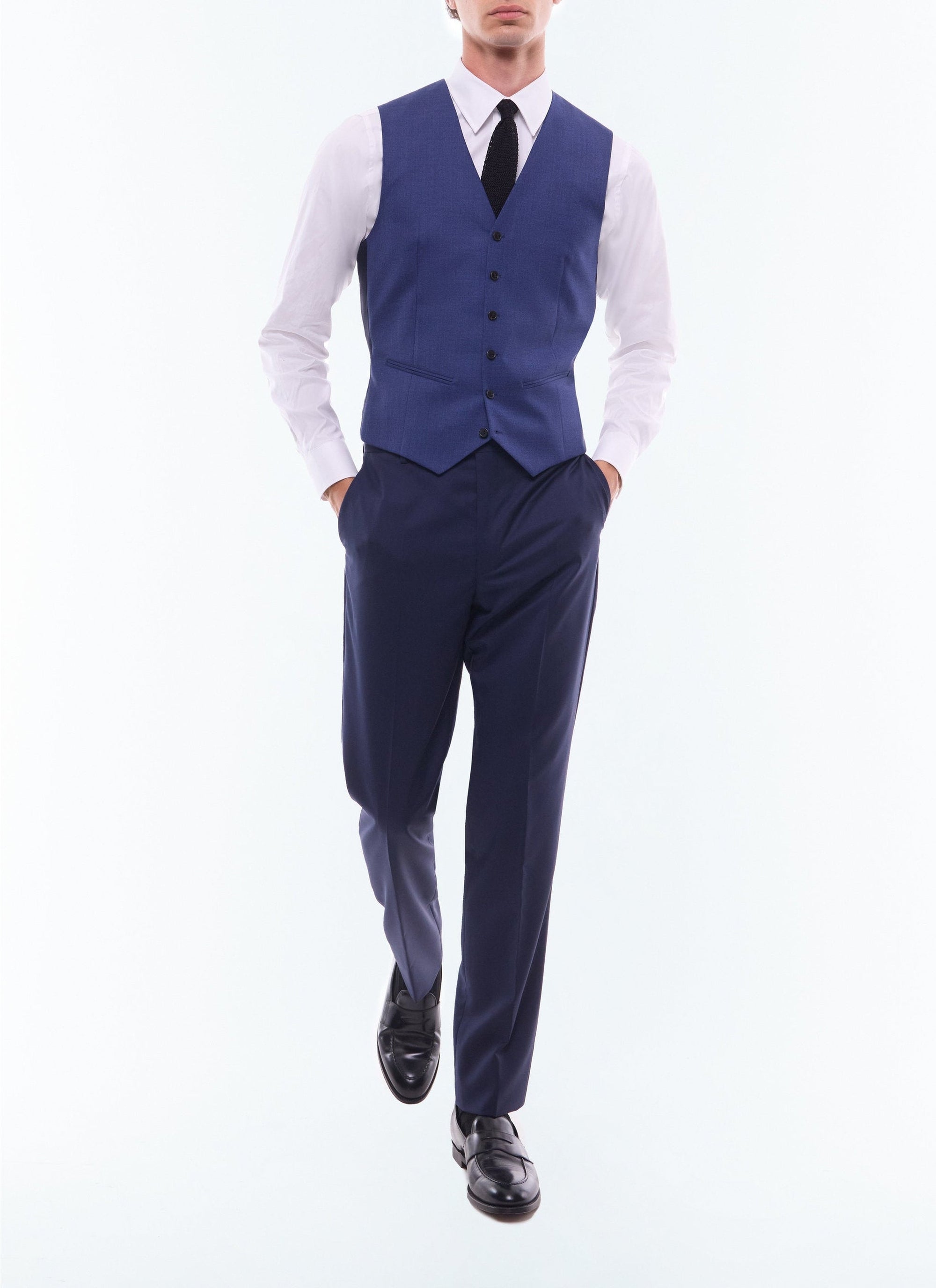 Fitted buttoned wool suit waistcoat - Prussian Blue