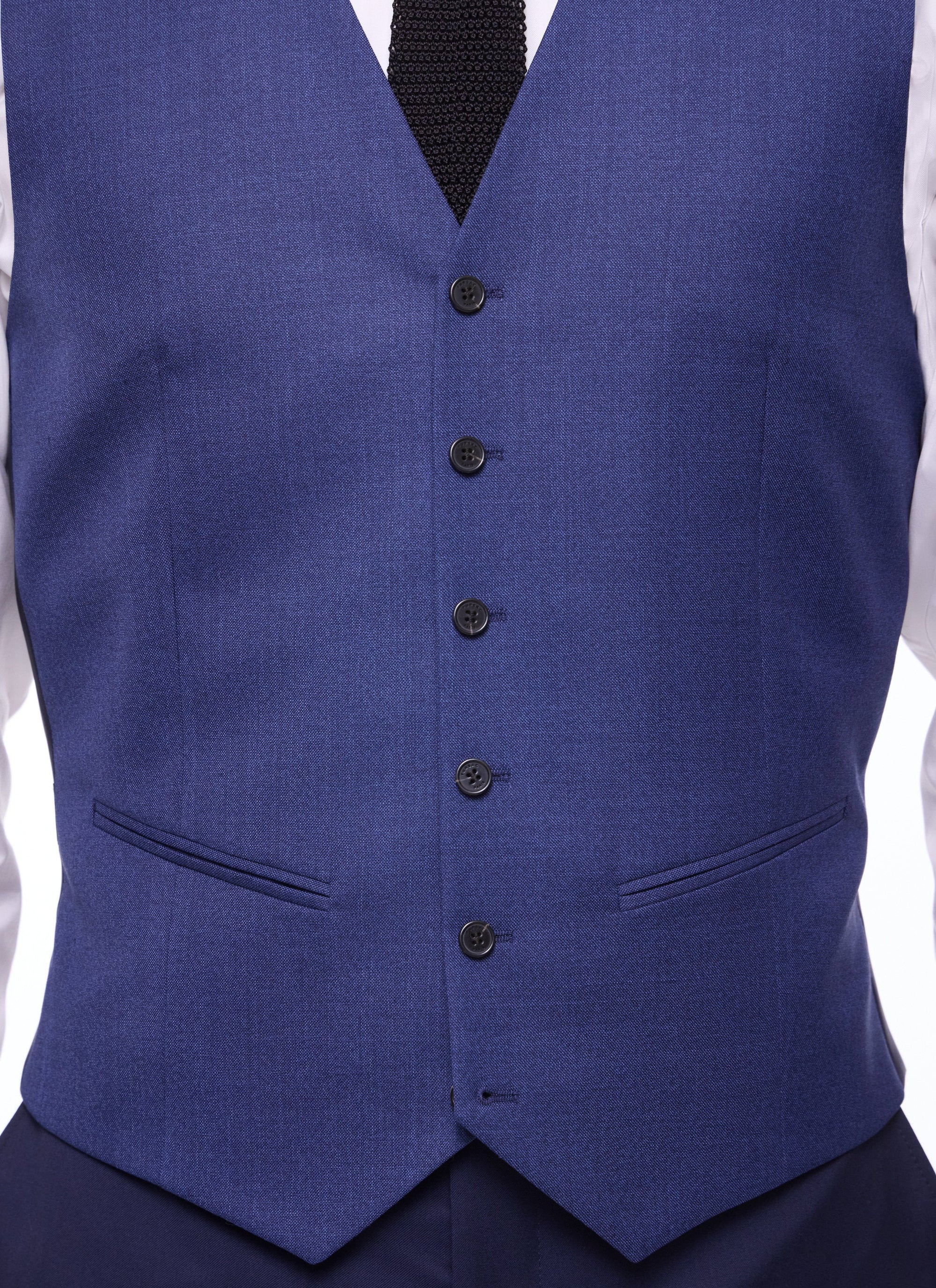 Fitted buttoned wool suit waistcoat - Prussian Blue