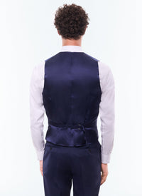 Fitted buttoned wool suit waistcoat - Prussian Blue