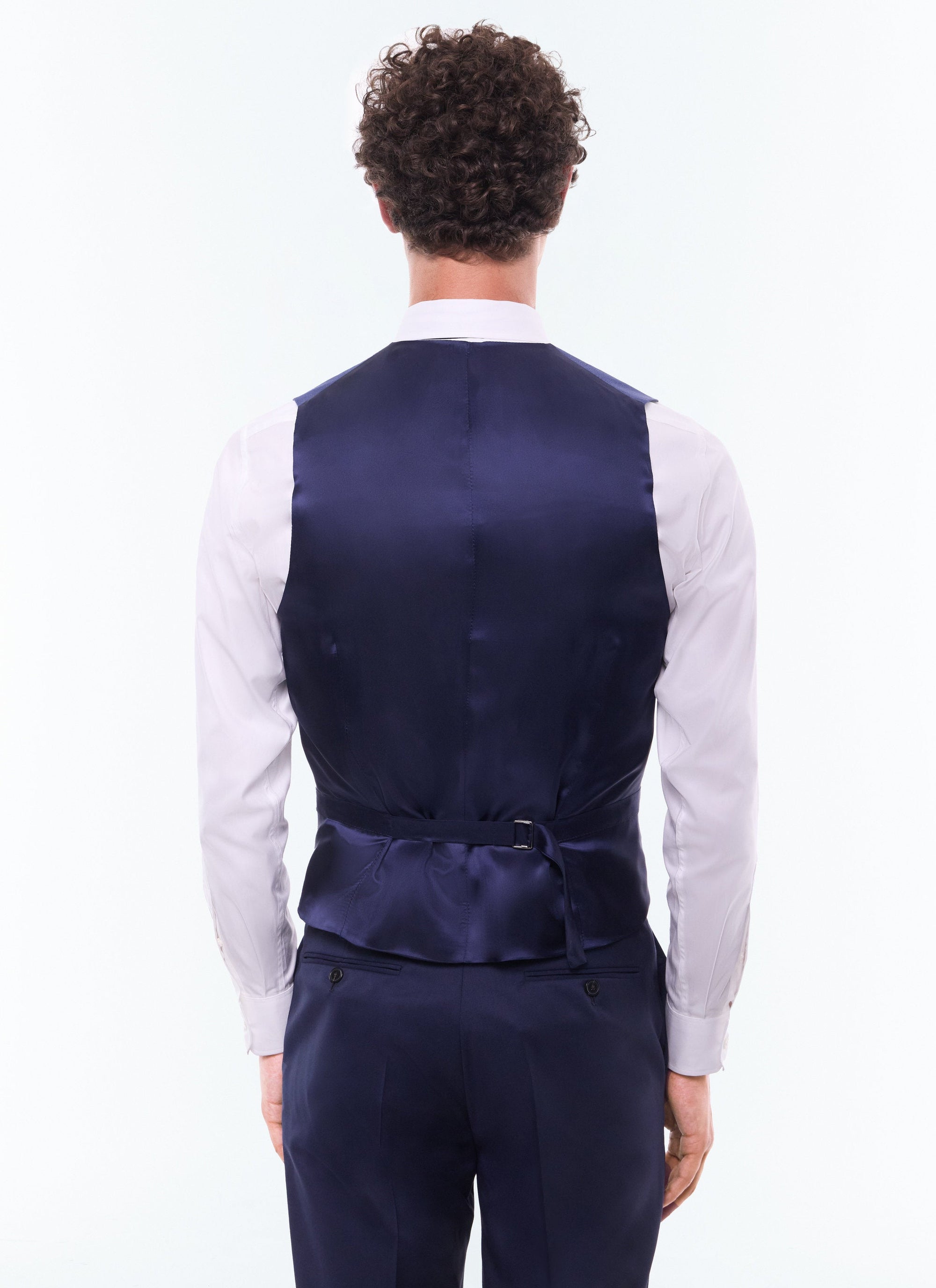 Fitted buttoned wool suit waistcoat - Prussian Blue