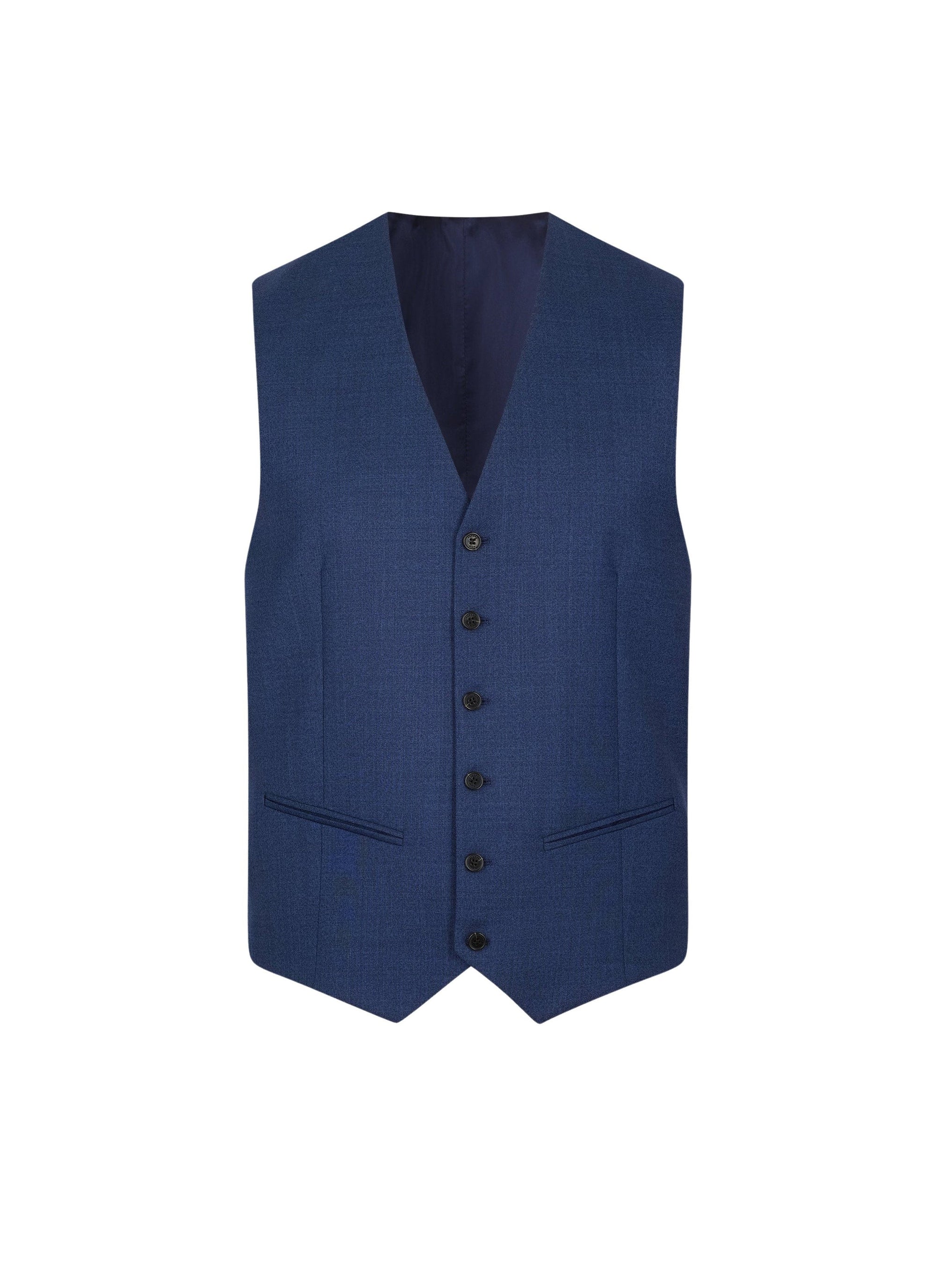 Fitted buttoned wool suit waistcoat - Prussian Blue