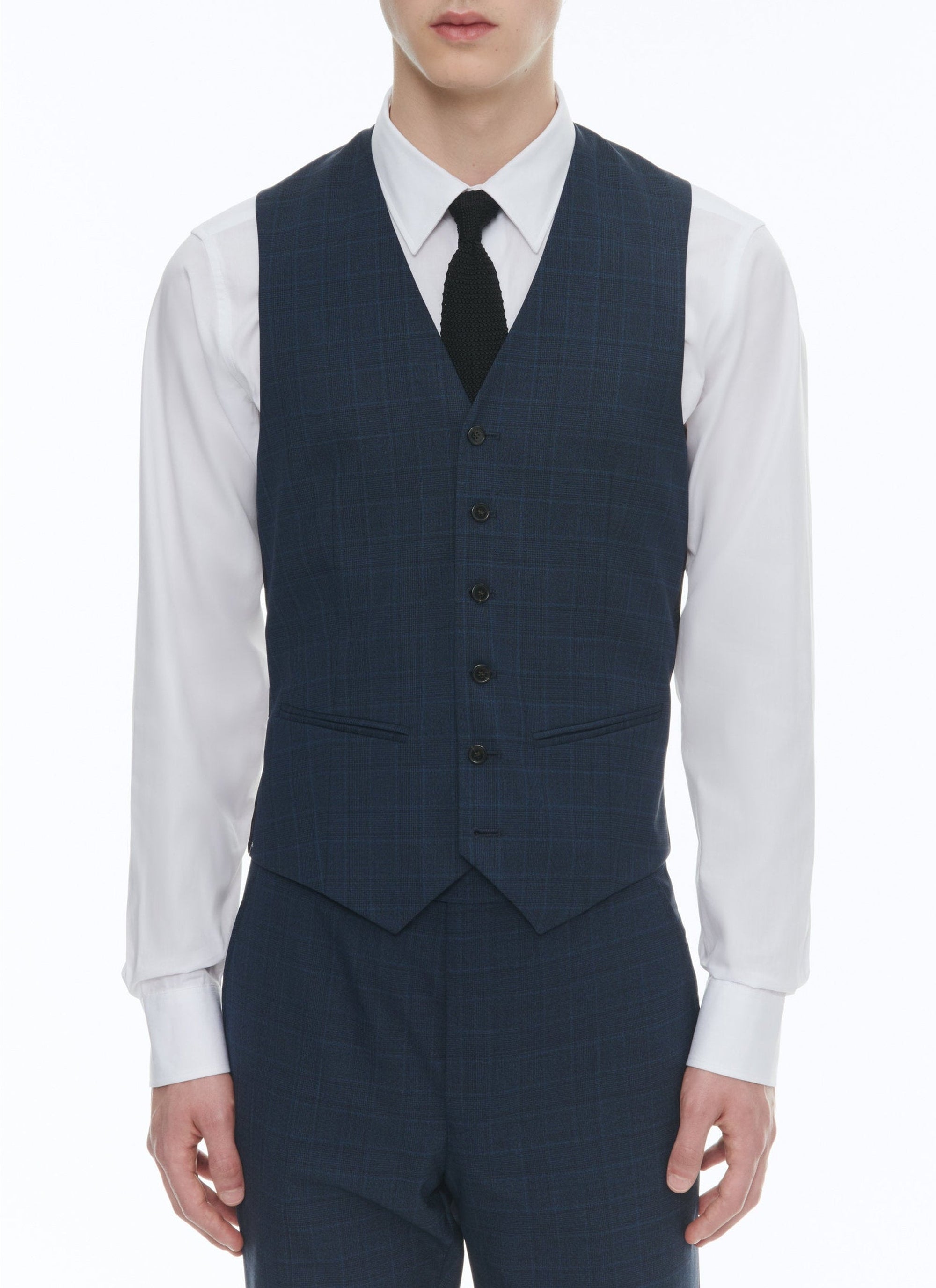 Prince of Wales wool suit waistcoat - Petrole
