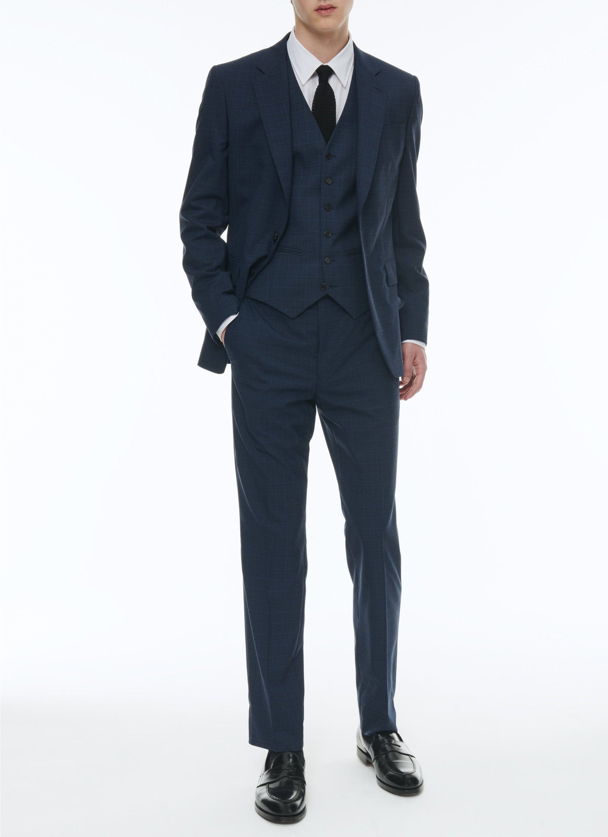 Prince of Wales wool suit waistcoat - Petrole