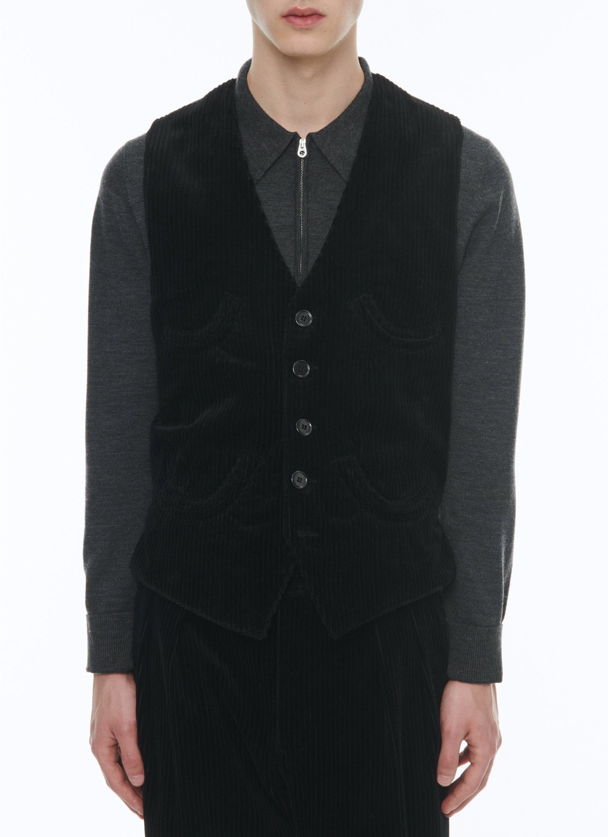 Straight corduroy suit waistcoat - Black